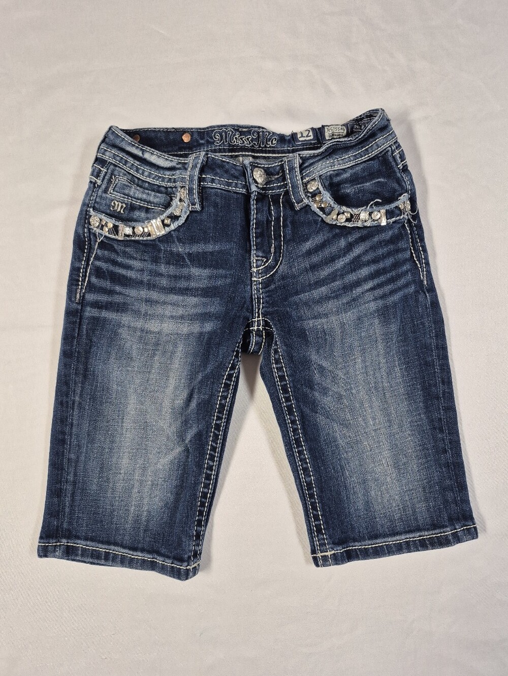 Miss Me Girls Size 12 Denim Bermuda Shorts Rhinestone Embellished